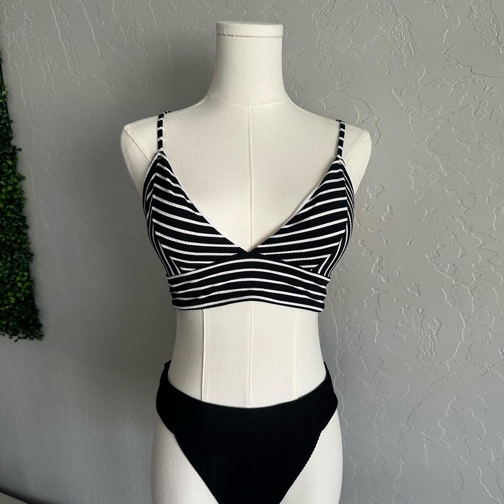 H&M Black and White Striped Bikini
